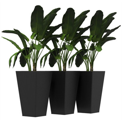 Set Of 3 Tall Stackable Outdoor Planters Faux Wood Pp Flower Pots With Drainage Holes For Patio Deck Balcony Yard