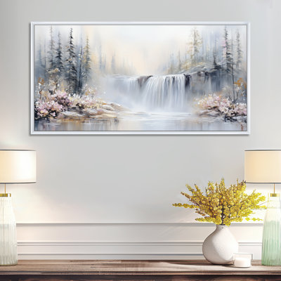 Blanc blanc rose des Rocheuses canadiennes avec vue sur la cascade - Nature, reproduction d'art sur toile, art mural d'automne