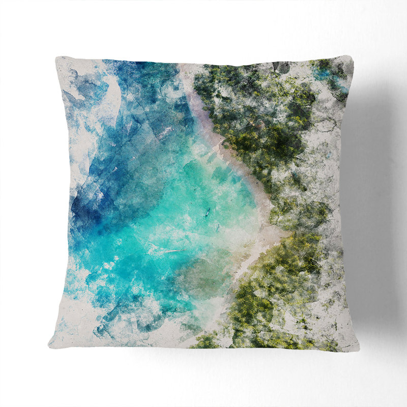Beautiful Beach Watercolour Square Throw Cushion, 55cm H x 55cm W x 20cm D, Black