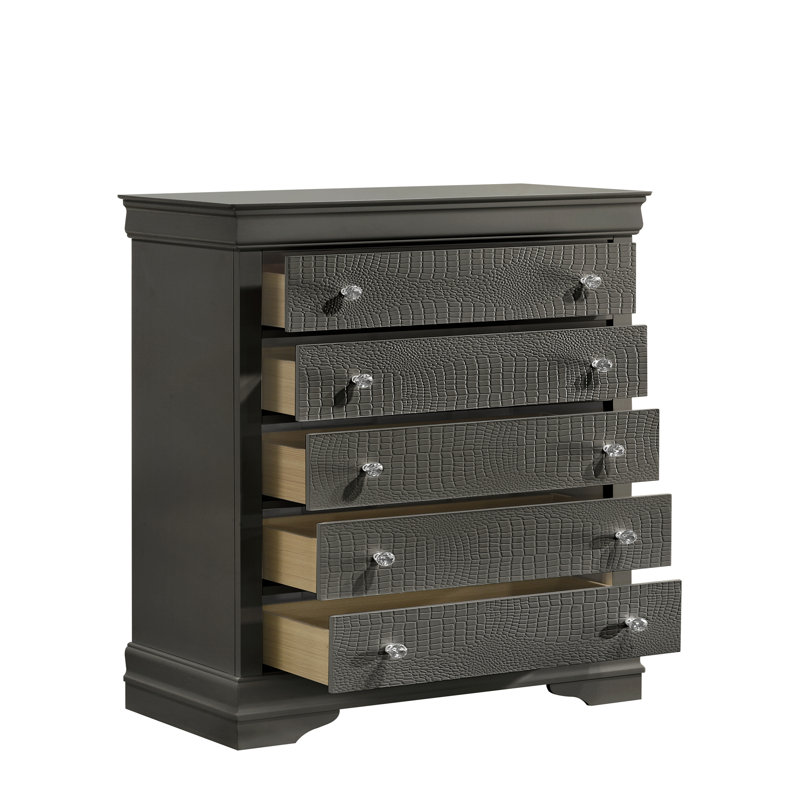 Commode 5 tiroirs Blaze, Gris métallisé