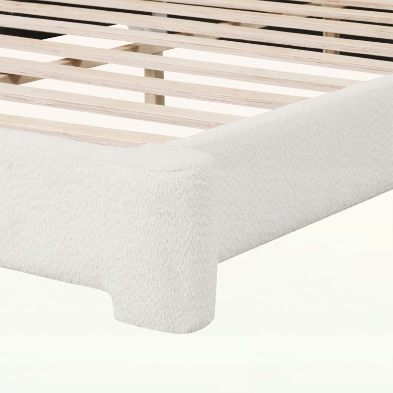 King/ Queen Size Cozy White Boucle Upholstered Bed Frame with Wood Support For Bedroom, Queen