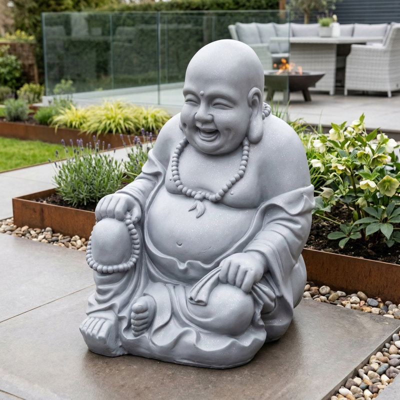 BUDDHIST MONK Sitting 43cm, Grey Shimmer