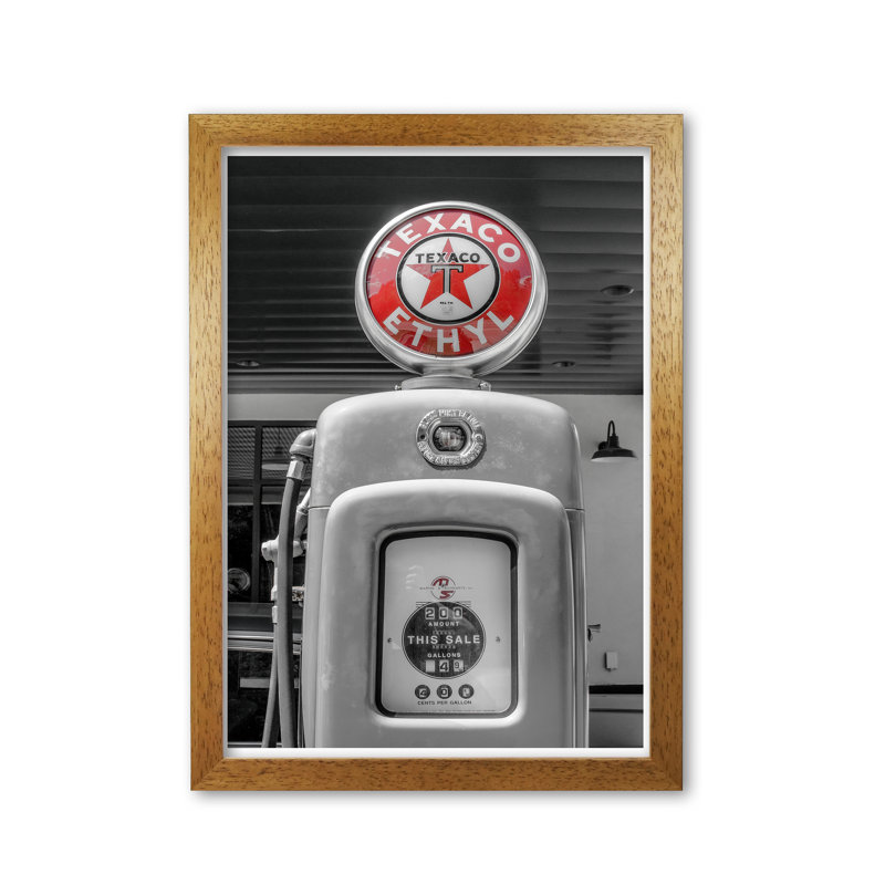 Texaco Gas Pump - Print, Honey Oak Frame, 85 cm H x 60 cm W x 5 cm D