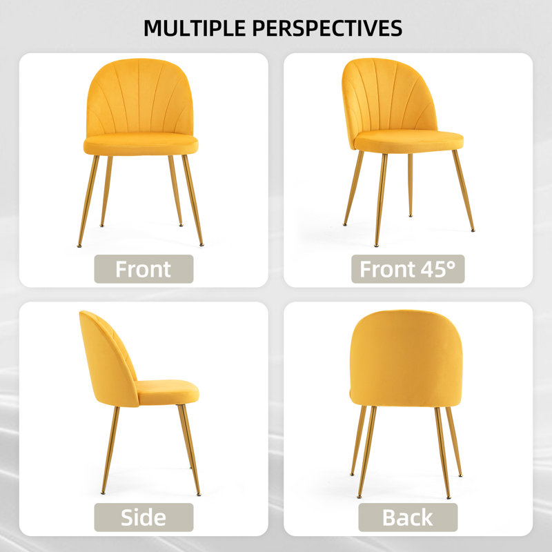 Modern Velvet Armless Side Dining Chairs, Yellow