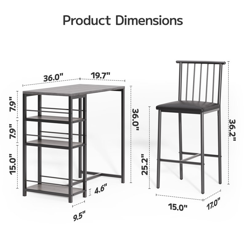 Brune 3 - Piece Dining Set, Gray