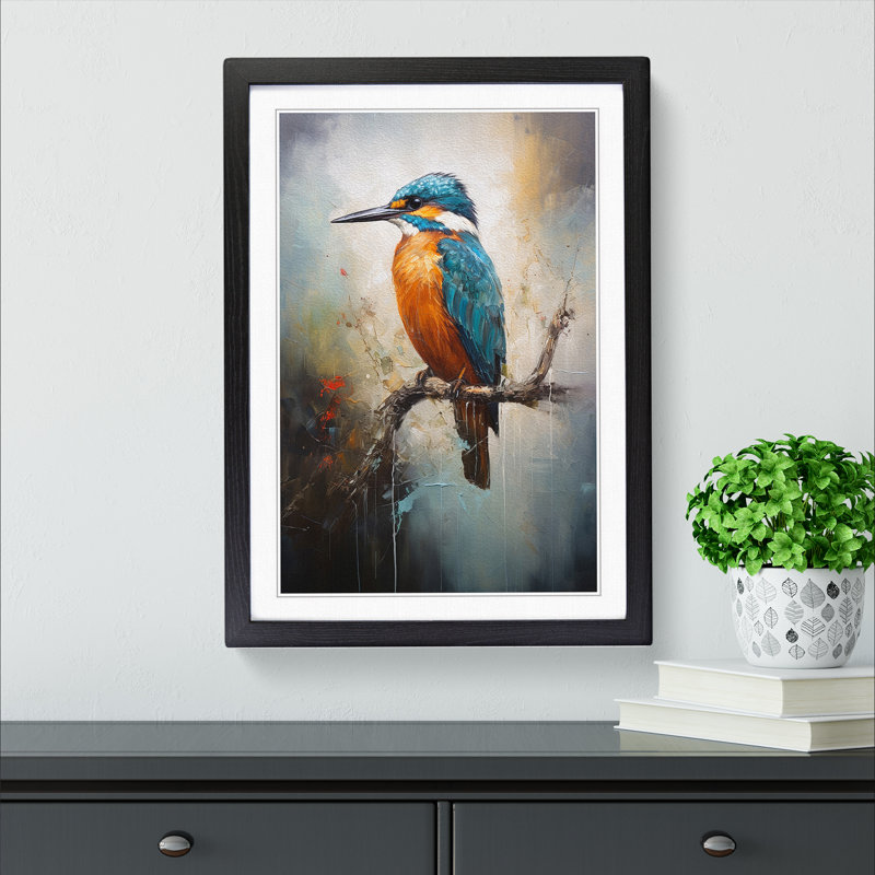 Kingfisher Abstract Art - Framed Print, 34cm H x 25cm W x 2cm D, Black Framed