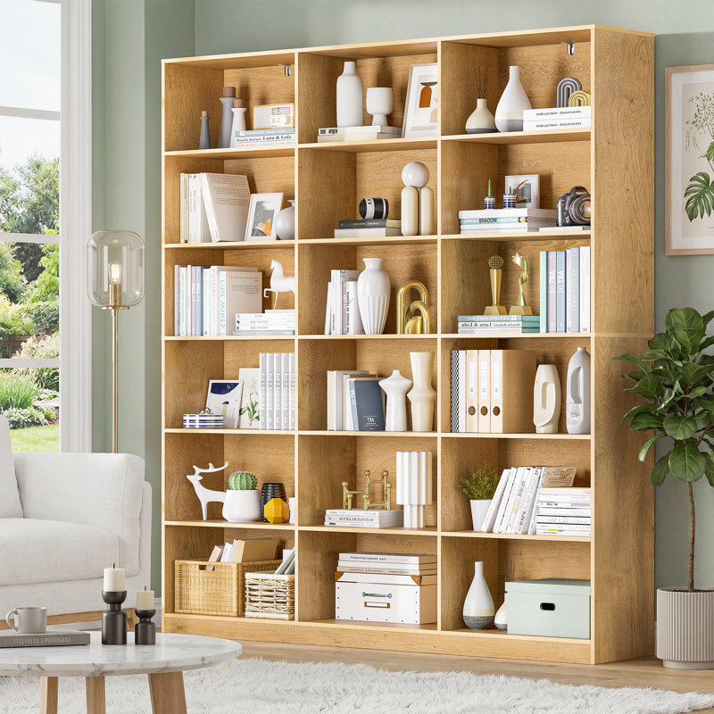 Natural 71.6" H | 6 Tier Triple Wide Bookcase with Open Display Shelves Large Bookshelf for Living Room Home Office Library 2PCS