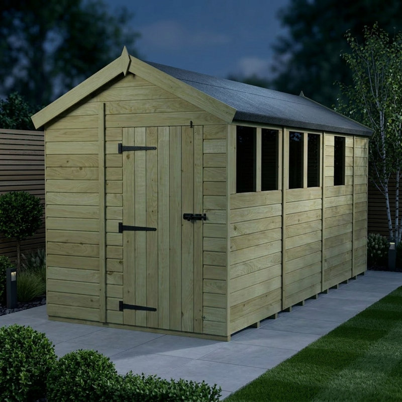 Total Sheds 7ft x 13ft Apex Garden Shed - Single Door - With Windows - Pressure Treated Timber - UK Manufactured