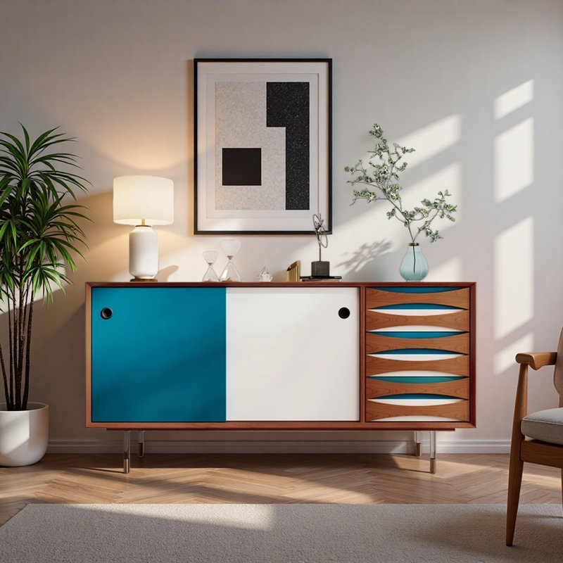 Buffet multifonctionnel, H 31,5 po x l 55,12 po x P 15,75 po, Bleu / blanc