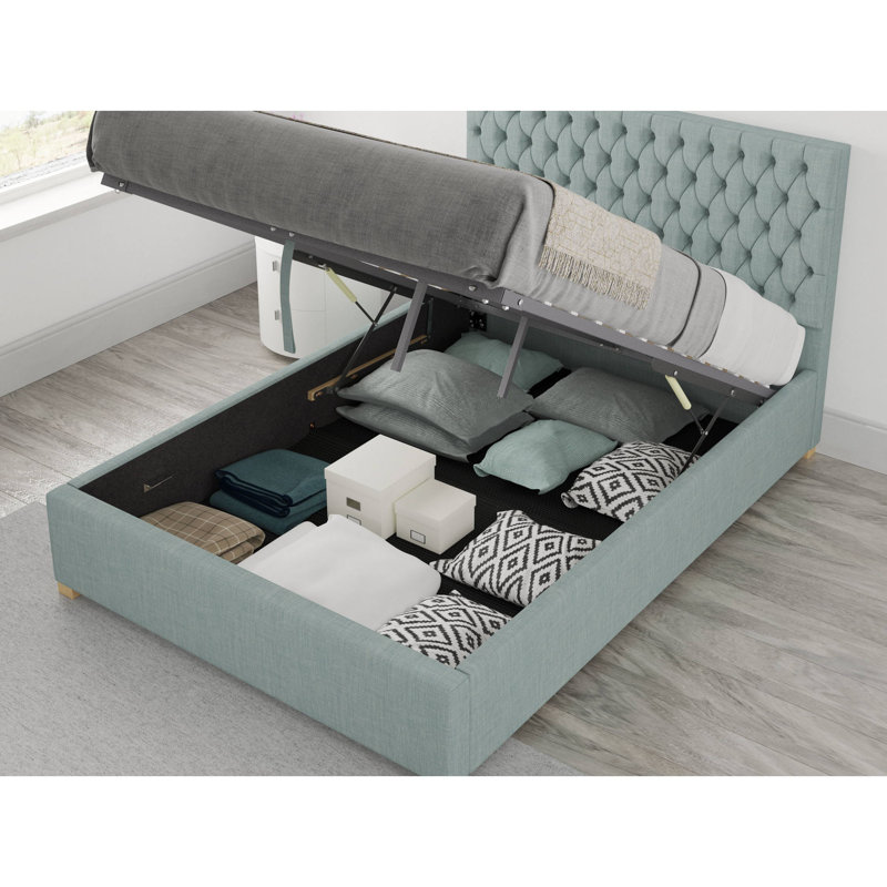 Central City Upholstered Ottoman Storage Bed, Small Double (4'), Sky