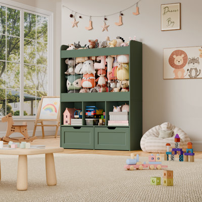 51.7"H Toy Box Storage Organizer,Large-Capacity Stuffed Animal Storage with 2 Movable Storage Drawers,3 Storage Cubes, Kids Bookshelf for Kids Room, Playroom(Green)