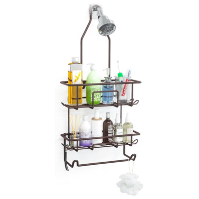 Shower Caddy Hanging Over Shower Head Rust Roof Shower Organizer With 10 Hooks  – Bronze
