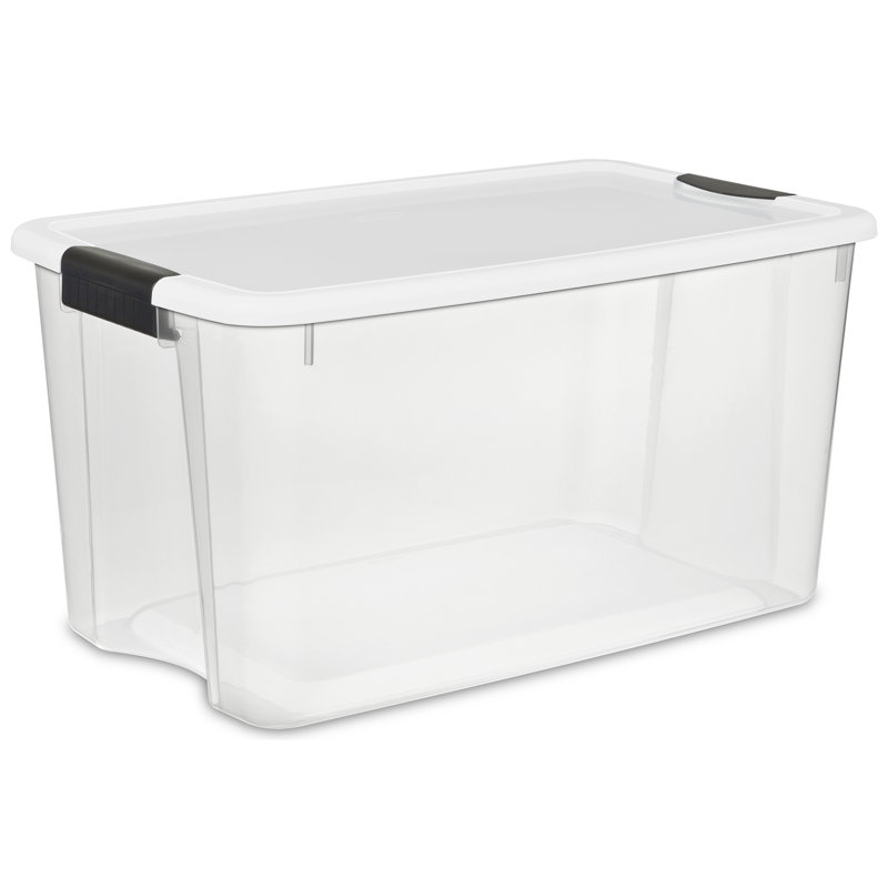 Sterilite Clear Plastic Stackable Storage Bin with White Latch Lid, 11.5'' H x 12.25'' W x 18.125'' D