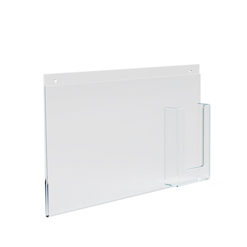 Clear Acrylic Horizontal Wall Mount Sign Holder with Brochure Pocket, 16" x 8.5", 2-Pack