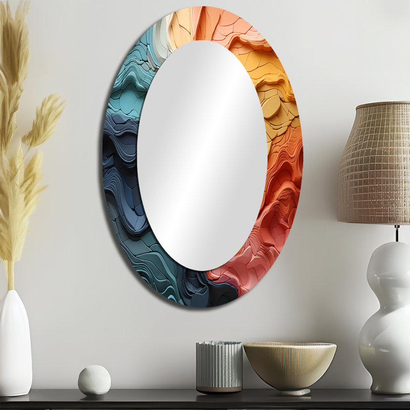 Biomorphism Organic Forms IV - Grand miroir mural ovale sur métal, 36 po x 24 po