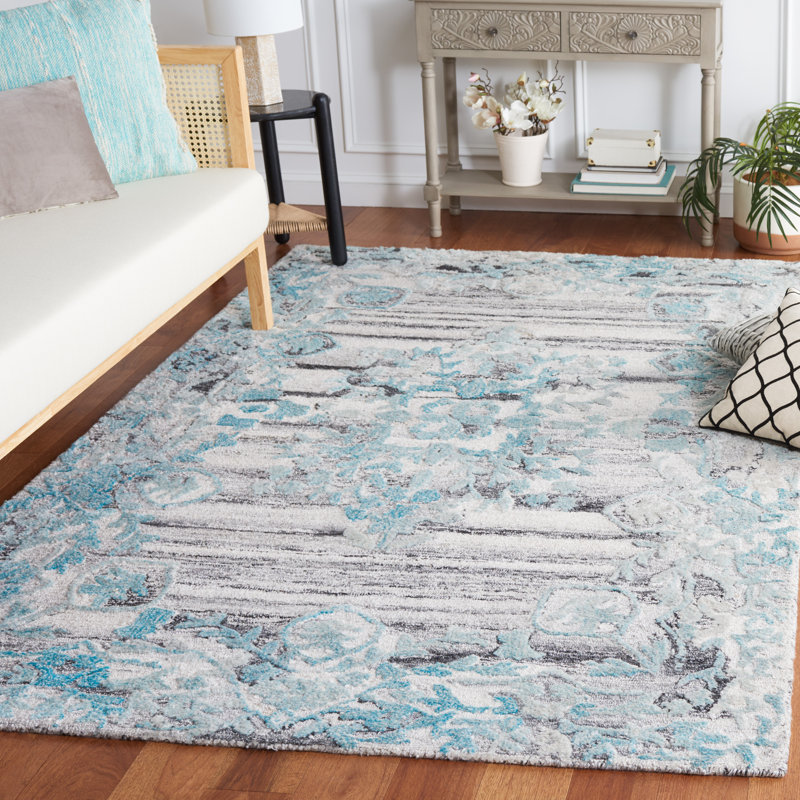 Tapis Marquee 122 gris / bleu sarcelle, Rectangle de 5 pi x 8 pi