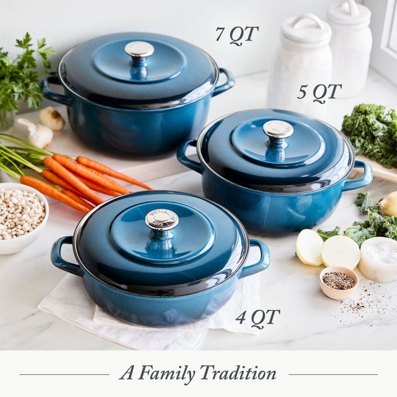 Merten And Storck 7 Quarts Non-Stick Enameled Cast Iron Round Dutch Oven, Aegean Teal