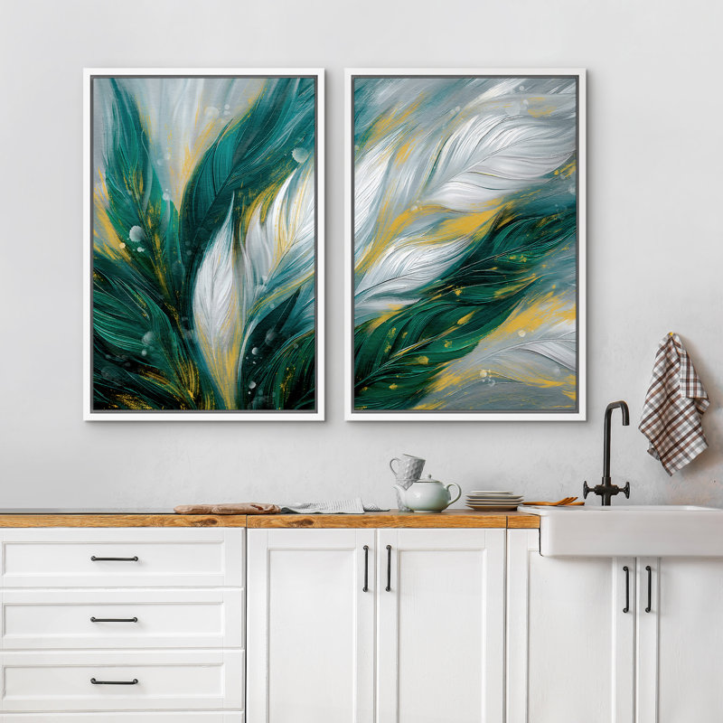 Emerald Green Feather, Blanc, H 36 po x l 24 po