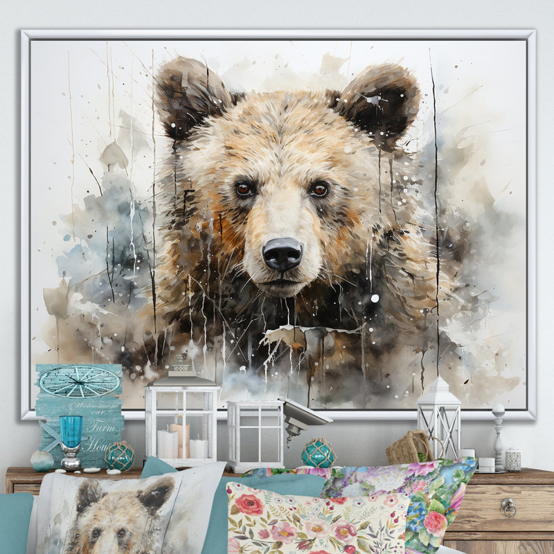 Ours en portrait - Minimalisme, impressions encadrées, H 24 po x l 32 po x P 1 po, Cadre flottant blanc