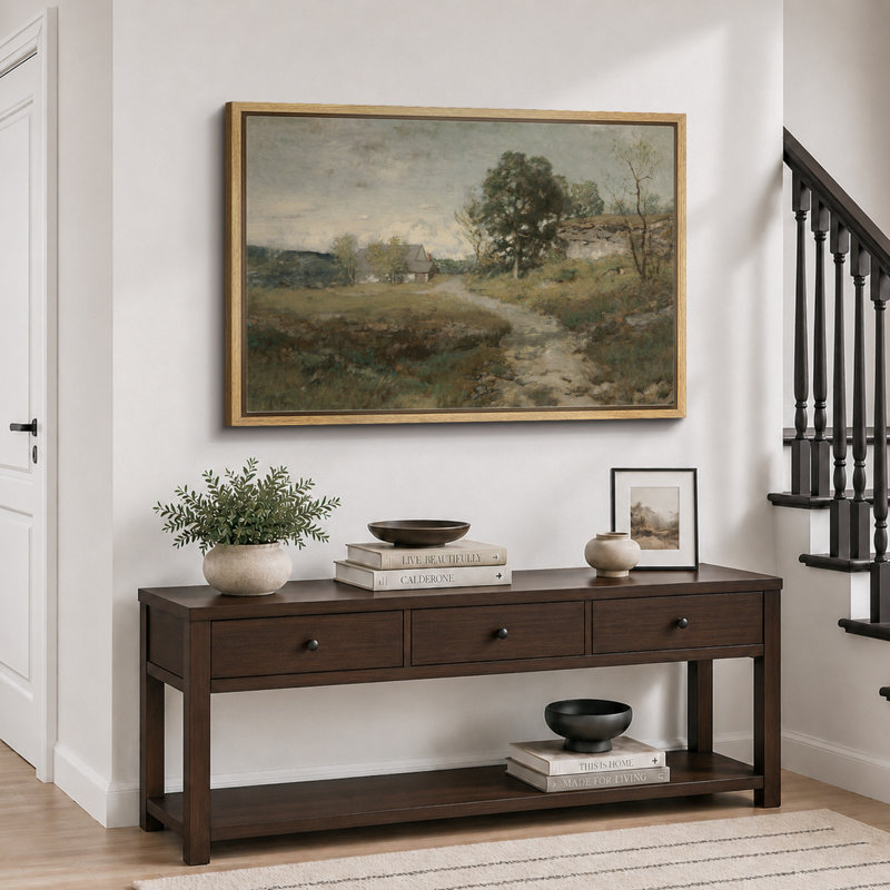 «Rustic Countryside», campagne de campagne, H 24 po x l 36 po, Cadre naturel flottant