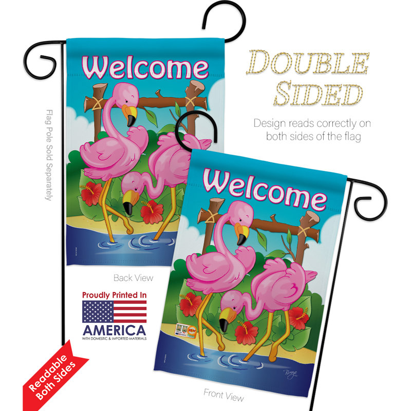 flamant roses jardin friends oiseaux, en polyester de 2 côtés 18,5 x 13 po ensemble de drapeau