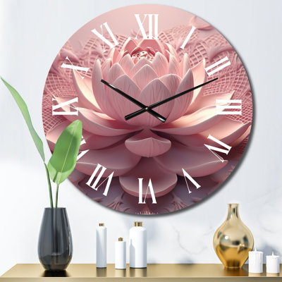 Blooming Delicate Pink Lotus II Metal Wall Clock