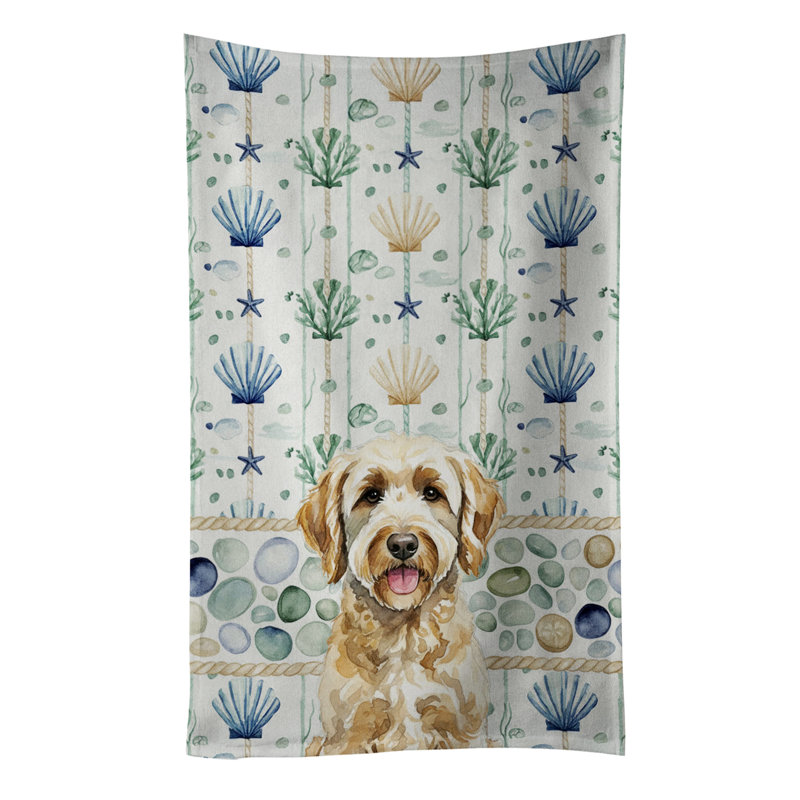 Serviette de cuisine jaune en verre de mer Labradoodle, Labradoodle blond