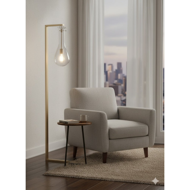 Lampe sur pied moderne 1 lumière Hamon avec abat-jour en verre transparent Hamon, Laiton