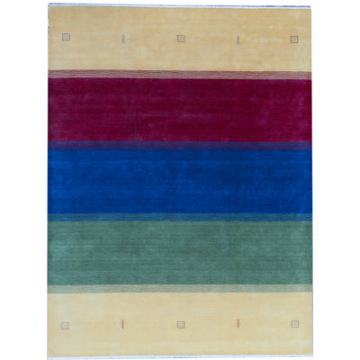 Tapis doré et bleu de haute qualité noué à la main Gabbeh