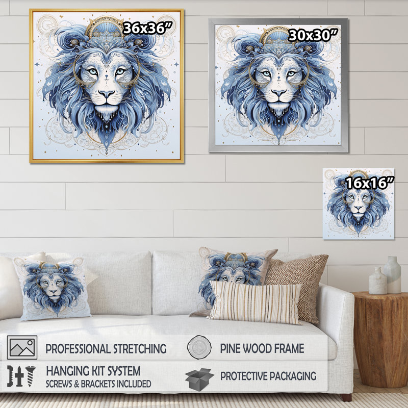 Signe du zodiaque Lion sur toile, H 30 po x l 30 po x P 1 po, Cadre flottant noir