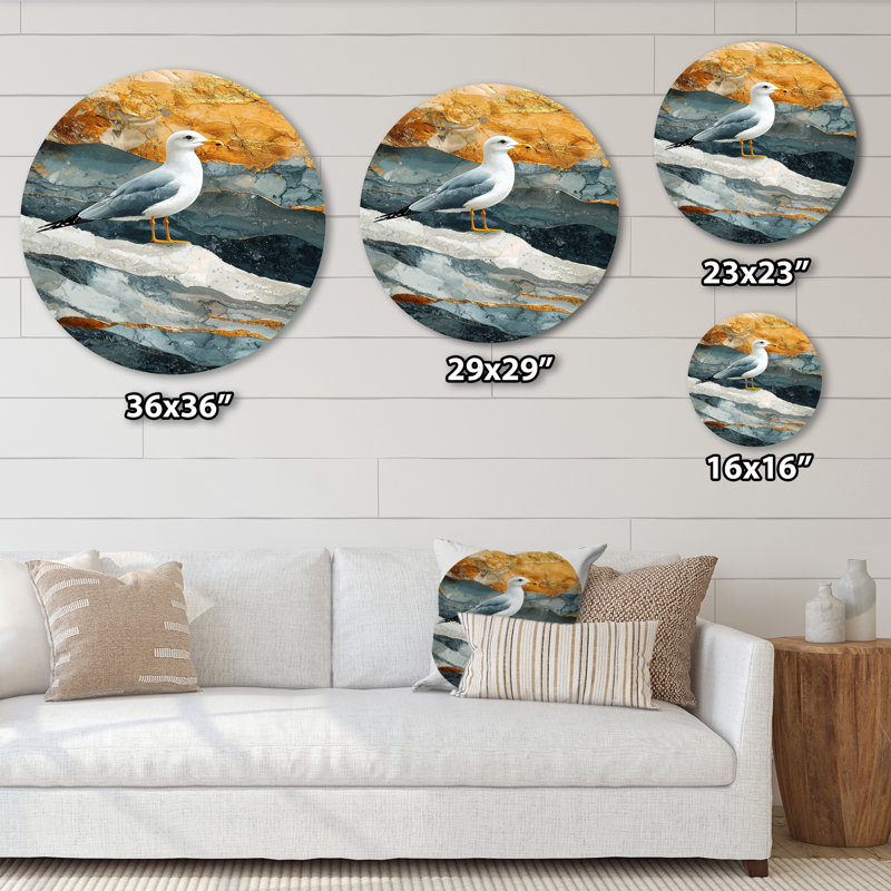 Marbre, mouette, vol de la côte I - Mouette ronde, art mural en métal, H 23 po x l 23 po