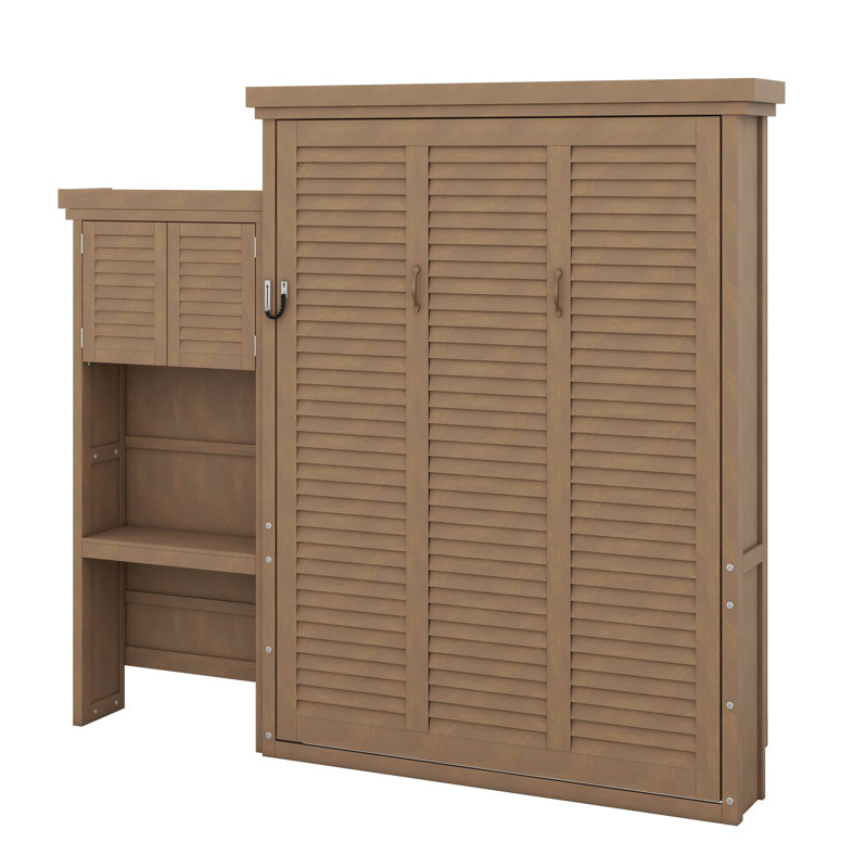 Grand lit escamotable avec persiennes et plusieurs tablettes de rangement, Bois