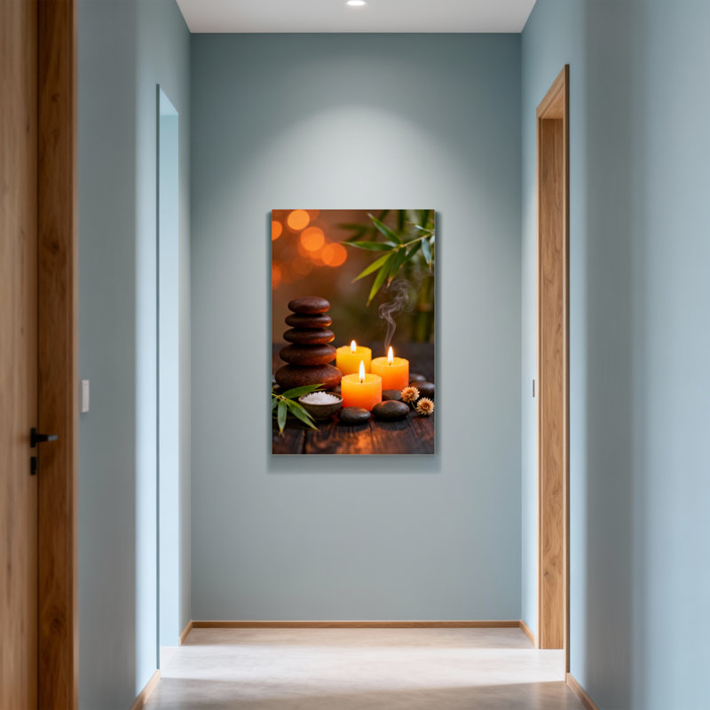 Bath and Laundry Calm Serenity Stones Candles Bamboo Smoke Peaceful Ambiance, H 18 po x l 12 po