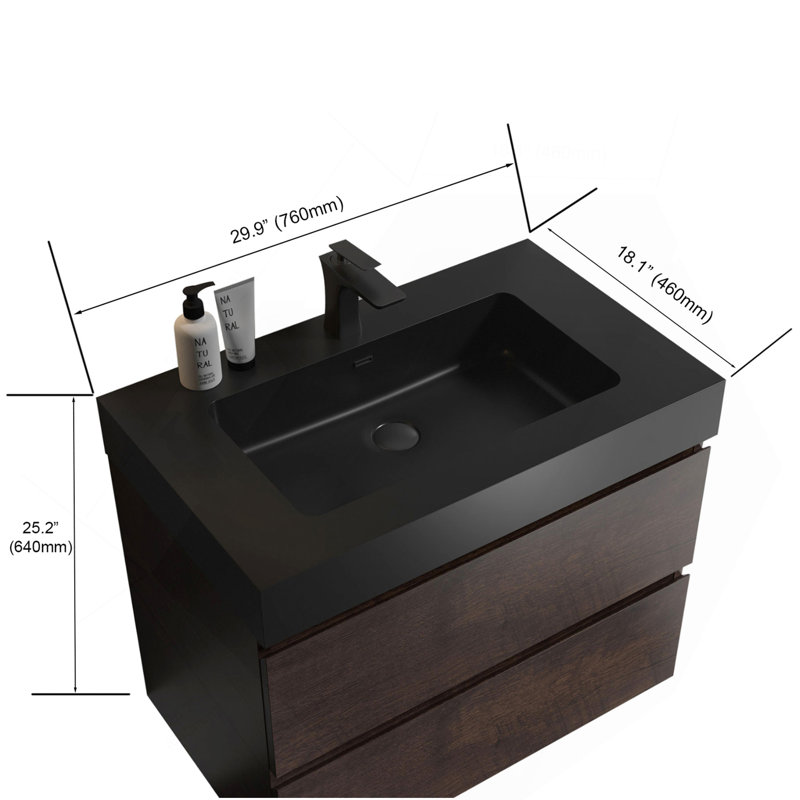 Lavabo intégré en quartz d'ingénierie SANS drain et robinet, couleur noir mat, Noir mat
