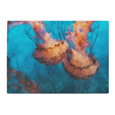 Tempered Glass Pink Jellyfish Abstract Chopping Board