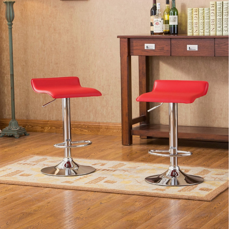 Tabourets pivotants réglables contemporains avec siège et ensemble de 2 sièges chromés, Rouge