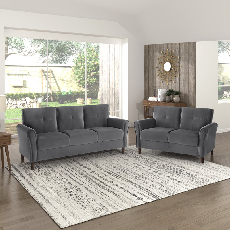 Ensemble de salon moderne et contemporain en velours 2 pièces Cerah, Velours gris