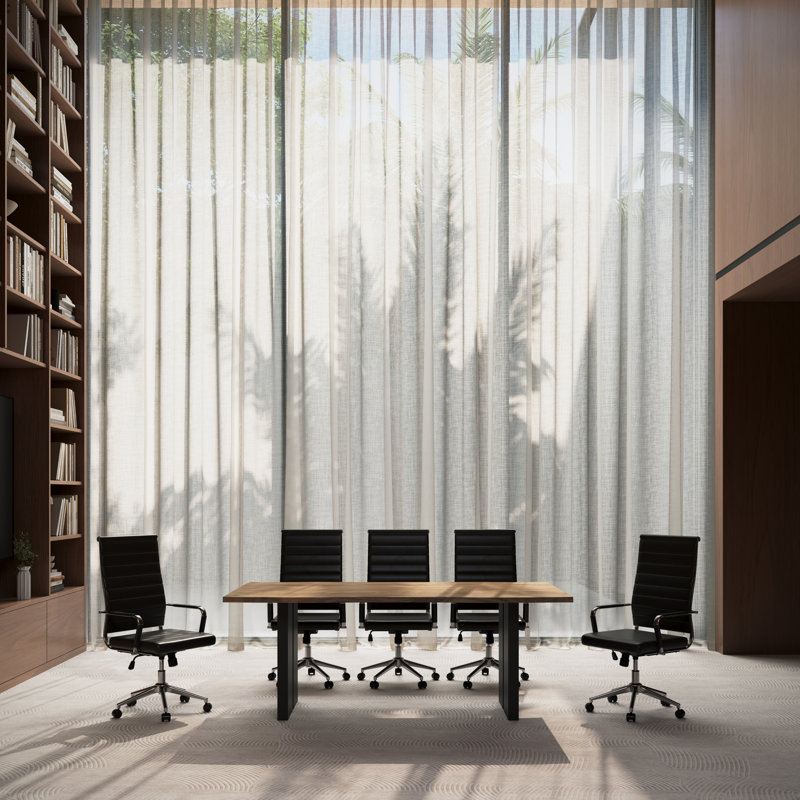 Nodum 9-piece Rectangular Live Edge Conference Table Set, White, Black