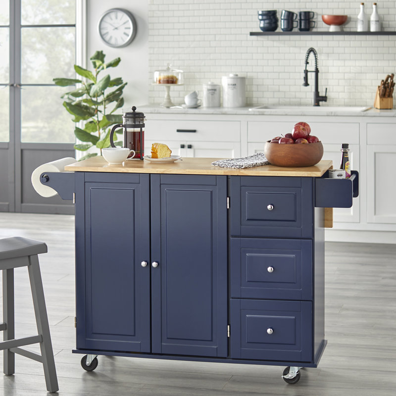 Orton 53.75" Kitchen Island with Locking Wheels, Indigo