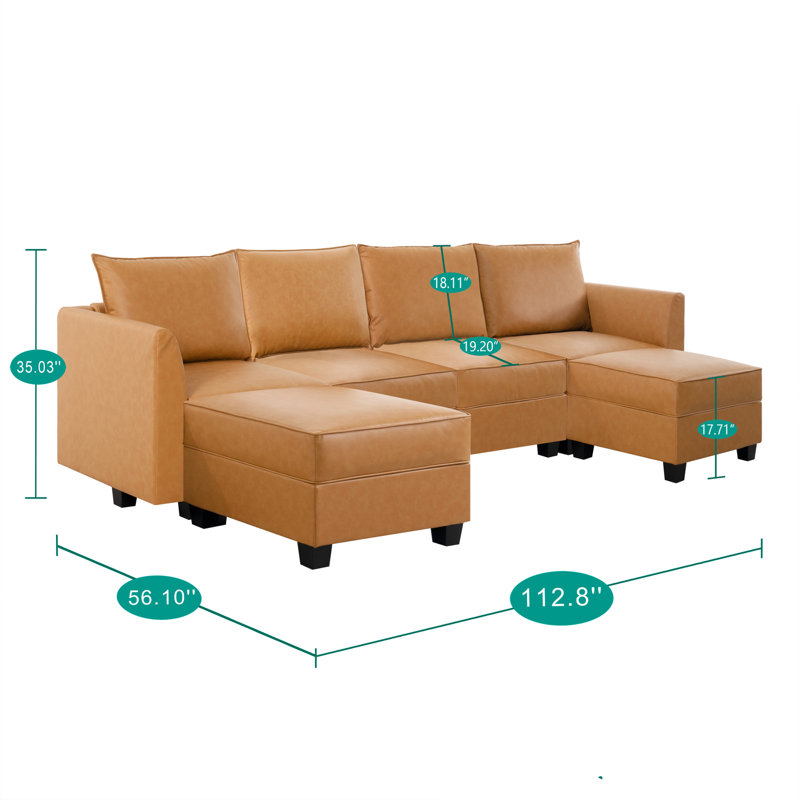 Canapé modulaire 4 pièces en cuir avec repose-pieds double Air