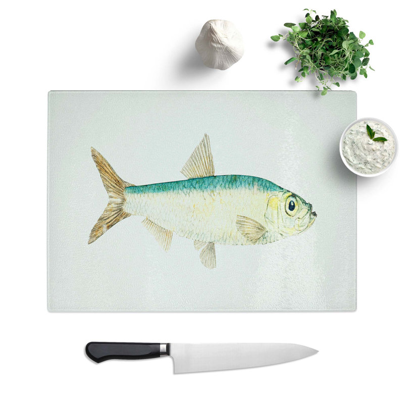 Glass Illustration of A Pilchard by F.E. Clarke Chopping Board, 39 cm W x 28.5 cm L