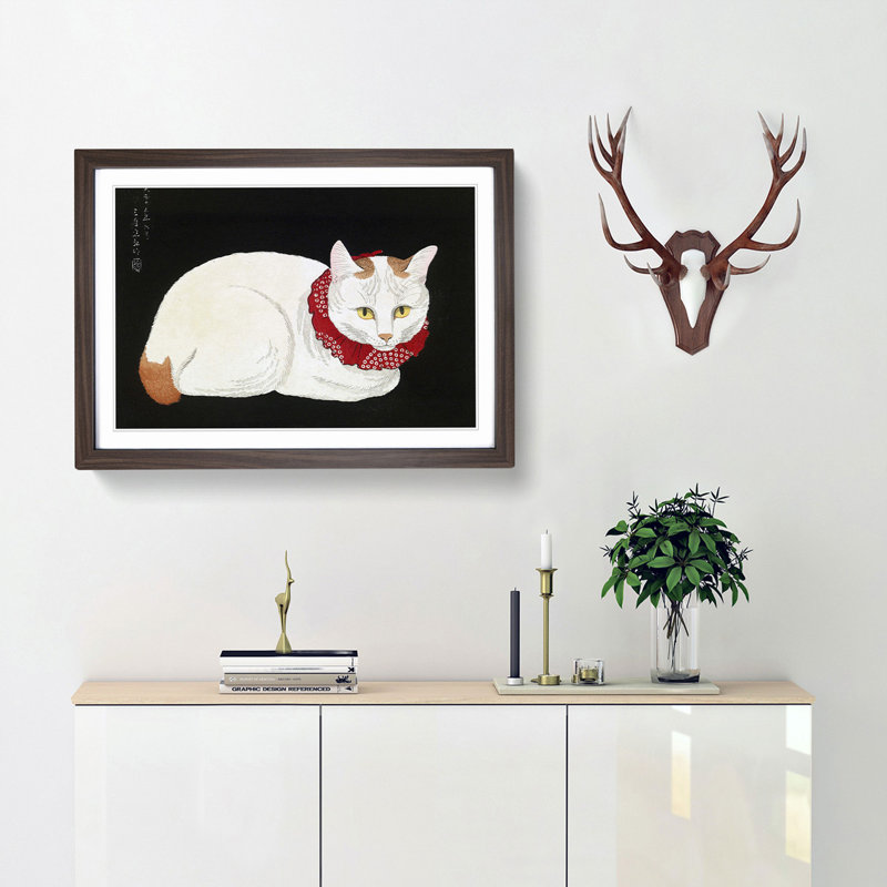 Cat by Takahashi Shotei - Picture Frame Graphic Art Print, 27cm H x 36cm W x 2cm D, Walnut Framed