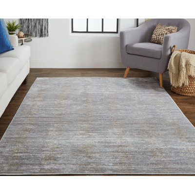 Tapis à rayures délavées Corben, gris / brun / bleu, 5 pi x 7 pi 10 po