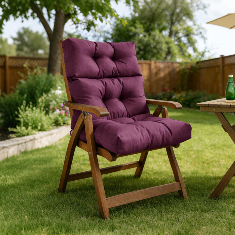 Outdoor High Back Chair Cushions, 44" X 21" X 4" Tufted Adirondack Chair Cushions, Water Resistant Patio Furniture Cushions For Garden Rocking Chair,Plum