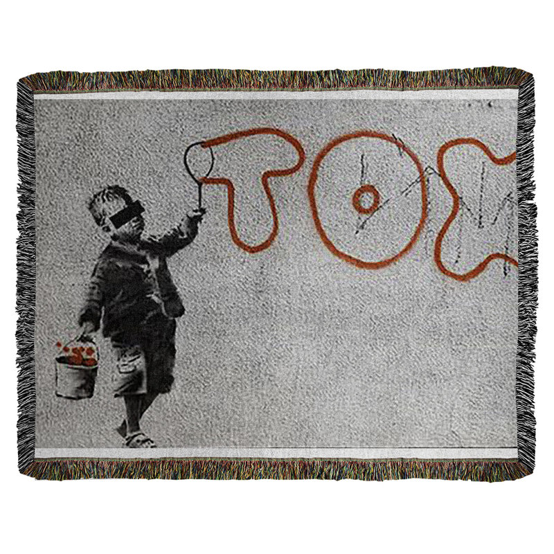 Banksy Graffiti Hand Woven Throw Blanket, 60" W x 80" L