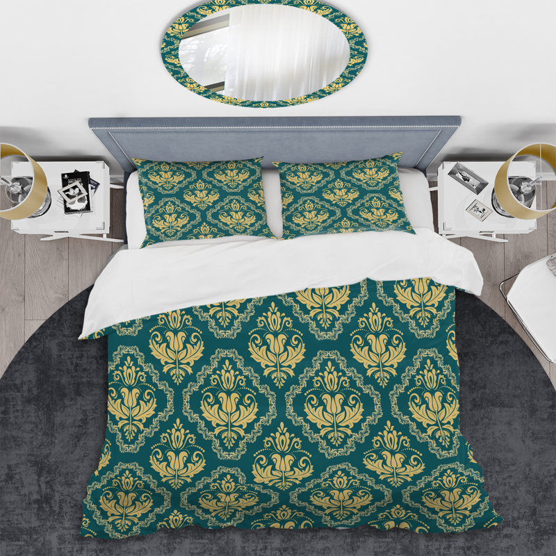 Damas vert - ensemble de housse de couette abstrait - microfibre de polyester
