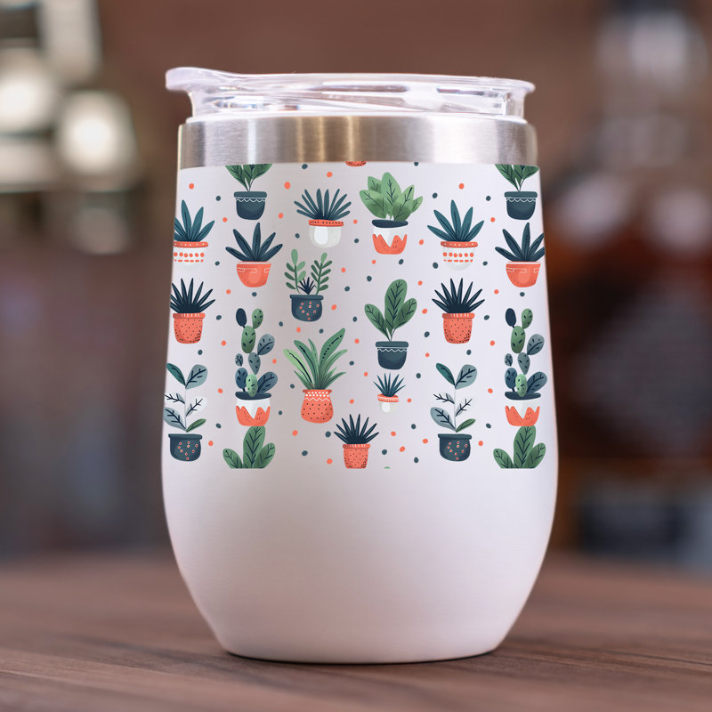 Motif de plante d'intérieur fantaisiste 11 oz. Verre à vin, Vert / blanc