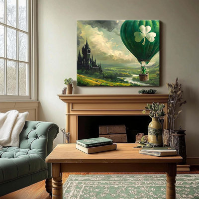 Art mural, montgolfière et trèfle, impression sur toile, peinture enchanteresse, paysage de rêve, œuvre d'art, décoration murale, pour chambre à coucher, salon, encadré de 11 x 14 po