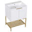Meuble-lavabo 24 po avec lavabo, meuble-lavabo avec deux portes et structure en métal doré, tablette de rangement ouverte