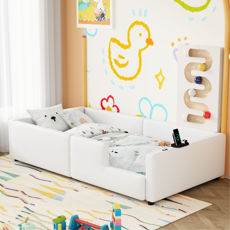 Lit simple tapissier avec garde-corps robuste et charge de type C - plateforme blanche
